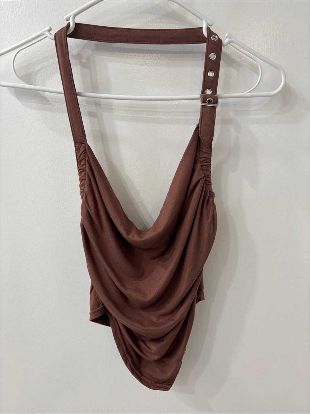 HALARA Brown Draped Cowl Neck Camisole with Adjustable Strap Small